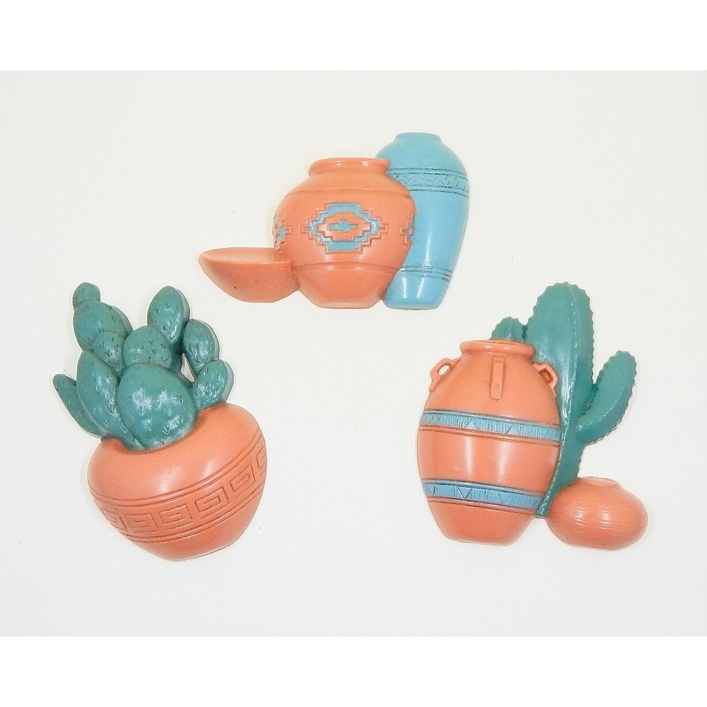 Burwood Wall Decor Plaques Cactus Pots Southwest Santa Fe #3139 Made In USA